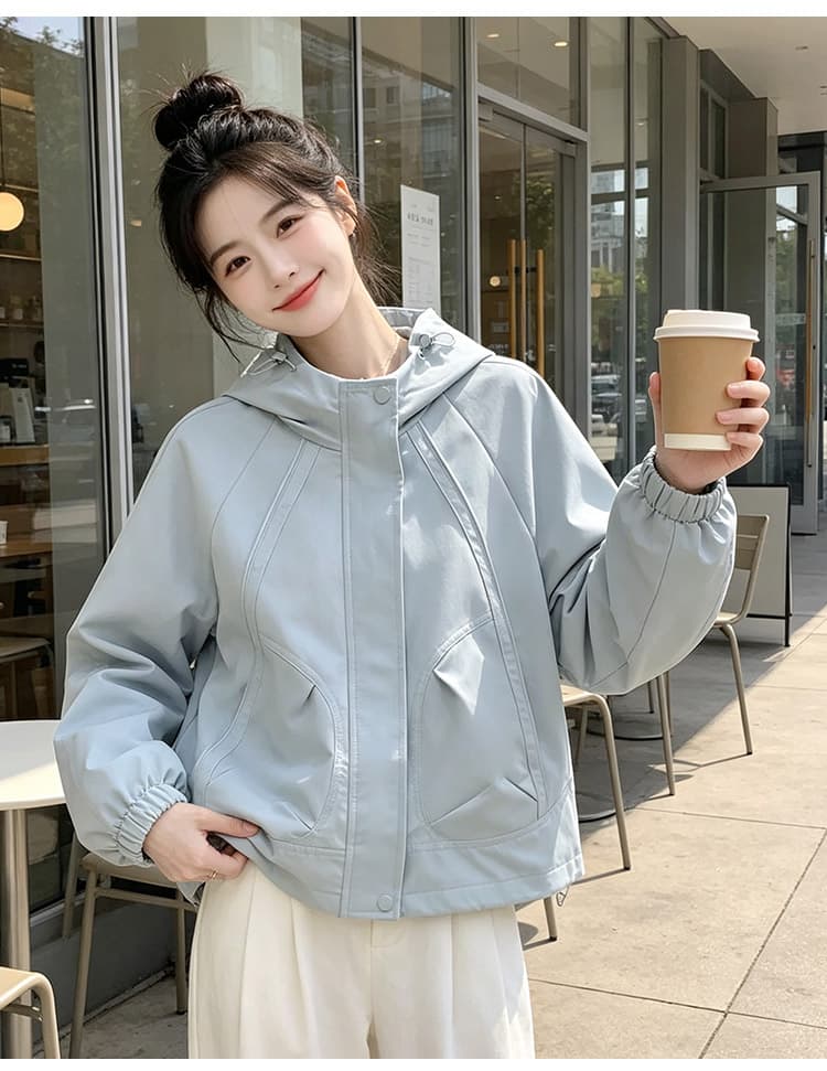 실사 후드 펌프 로프 3 차원 패치워크 루즈핏 가을 어깨 언론 버클 襟 밴딩 커프스 비스듬한 가방 삽입 방풍 재킷 섹션 상세 이미지 32