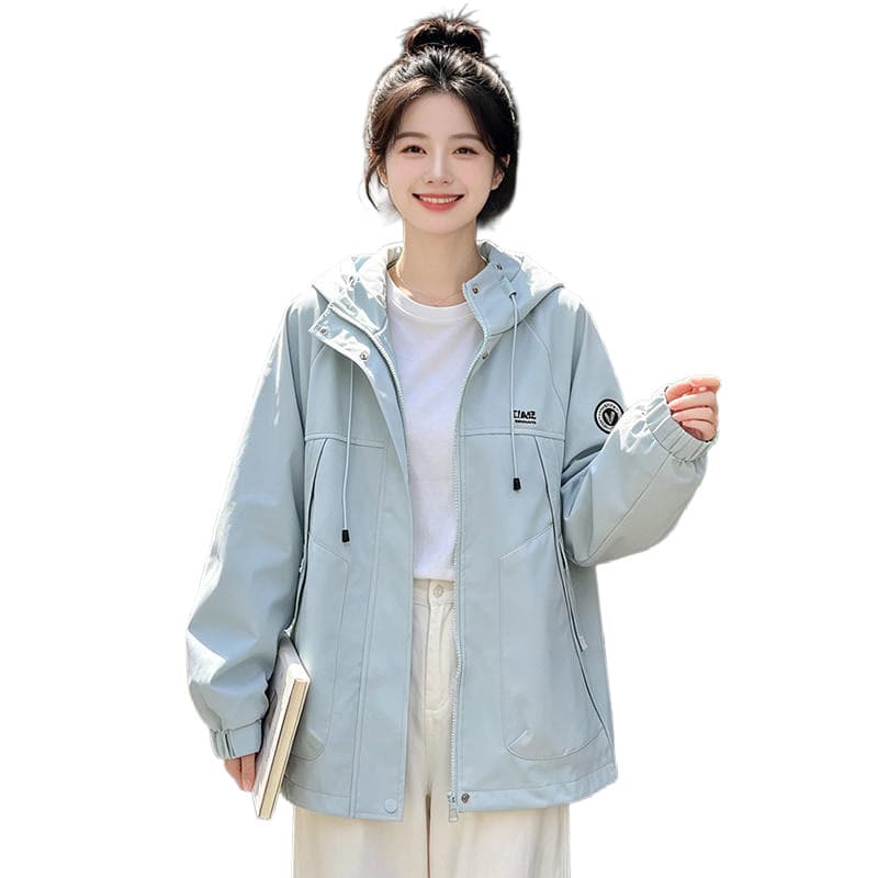 실사 후드 펌프 로프 루즈핏 가을 어깨 방풍 터틀넥 스냅 단추 비스듬한 지퍼 주머니 알파벳 막대기 표준 라운드 표준 재킷 섹션 이미지 5