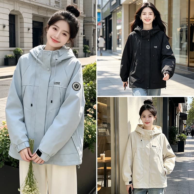 실사 후드 펌프 로프 루즈핏 가을 어깨 방풍 터틀넥 스냅 단추 비스듬한 지퍼 주머니 알파벳 막대기 표준 라운드 표준 재킷 섹션 이미지 4