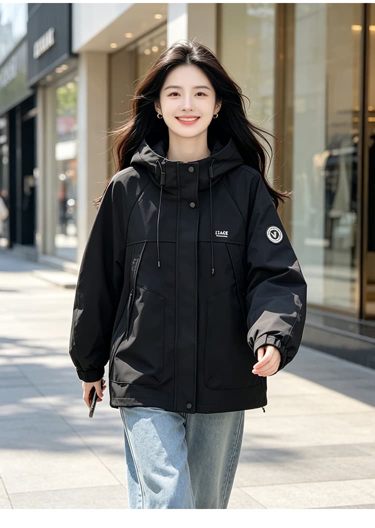 실사 후드 펌프 로프 루즈핏 가을 어깨 방풍 터틀넥 스냅 단추 비스듬한 지퍼 주머니 알파벳 막대기 표준 라운드 표준 재킷 섹션 상세 이미지 18
