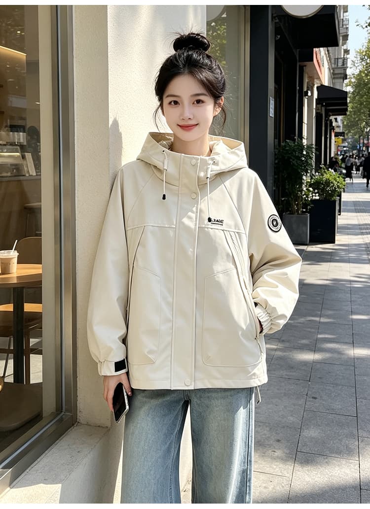 실사 후드 펌프 로프 루즈핏 가을 어깨 방풍 터틀넥 스냅 단추 비스듬한 지퍼 주머니 알파벳 막대기 표준 라운드 표준 재킷 섹션 상세 이미지 23