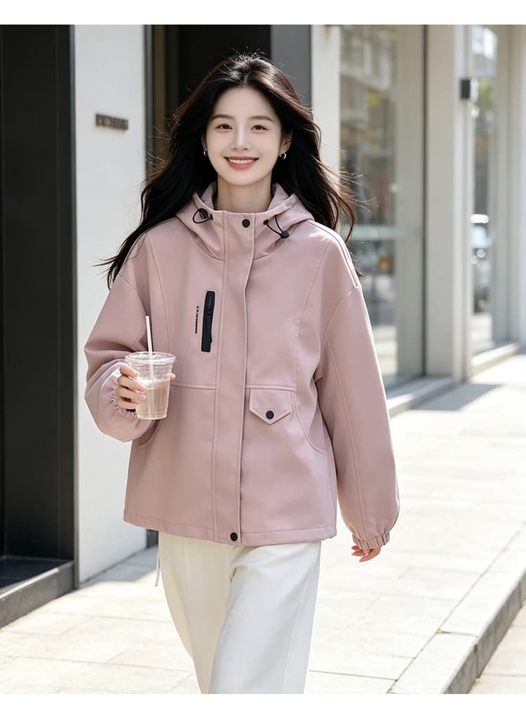 실사 후드 펌프 로프 배색 지퍼 열기 루즈핏 가을 어깨 소매 밴딩 커프스 스냅 단추 플립 커버 밑단 펌프 로프 섹션 상세 이미지 16