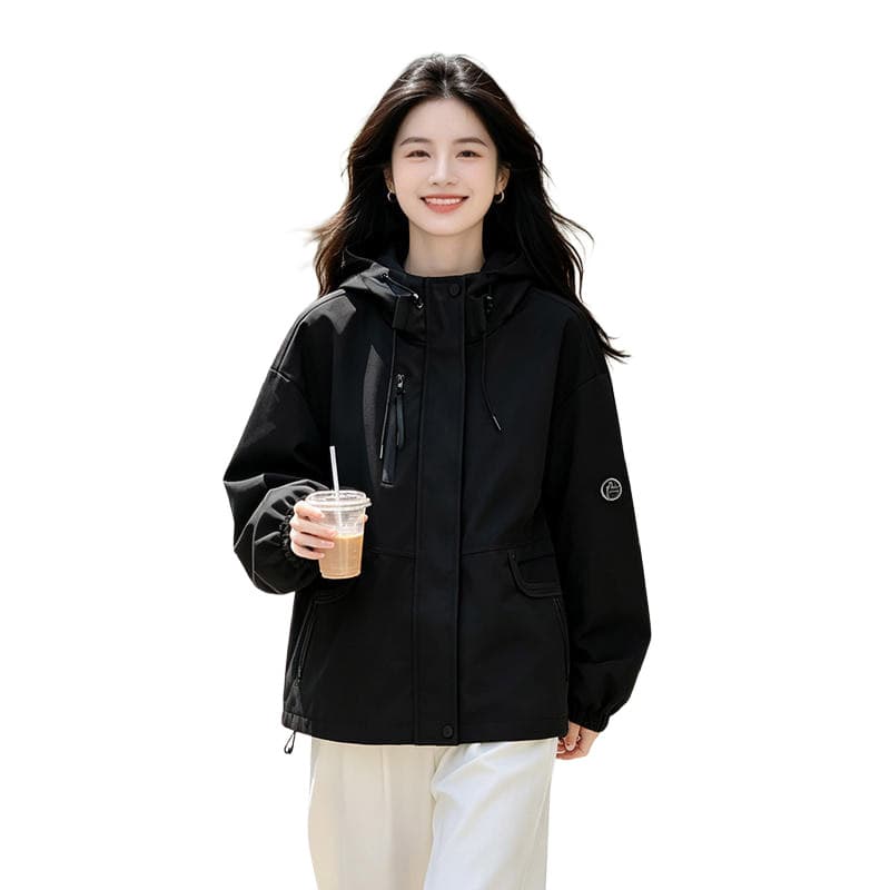 실사 후드 펌프 로프 루즈핏 가을 어깨 열기 스냅 단추 배색 지퍼 주머니 곡선 막대기 가방 라운드 표준 펌프 로프 섹션 이미지 4