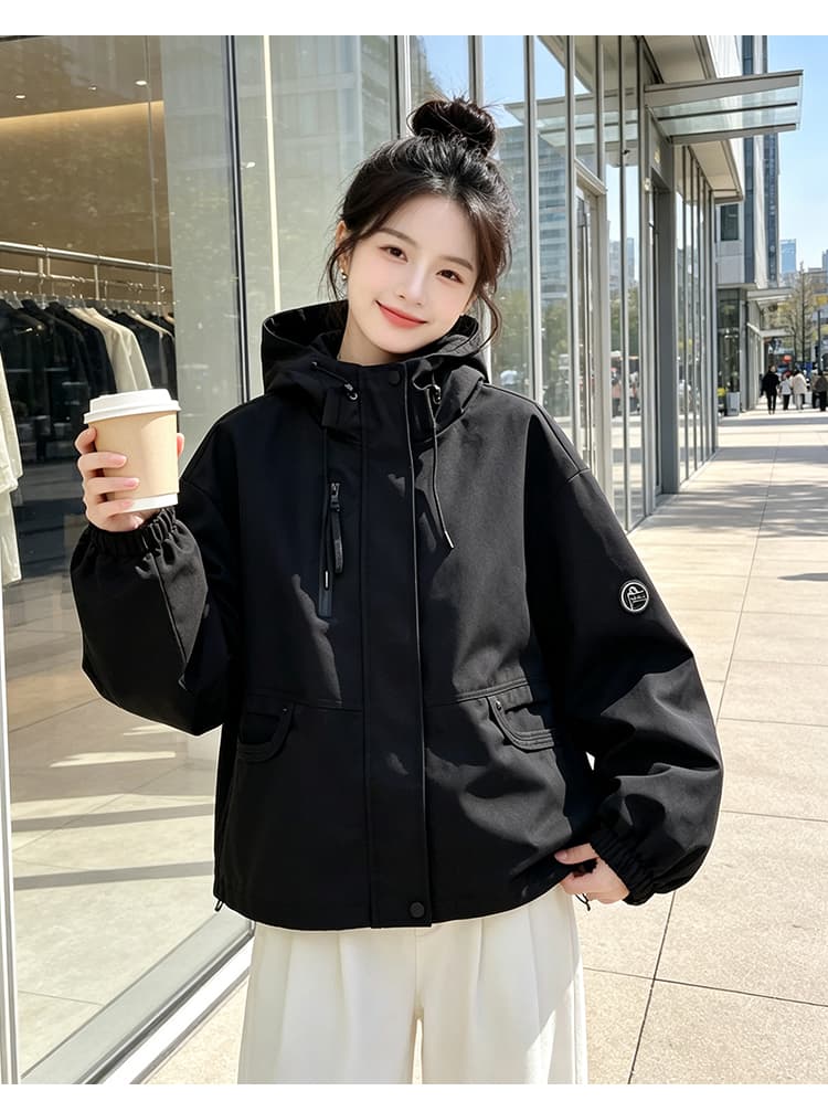 실사 후드 펌프 로프 루즈핏 가을 어깨 열기 스냅 단추 배색 지퍼 주머니 곡선 막대기 가방 라운드 표준 펌프 로프 섹션 상세 이미지 14