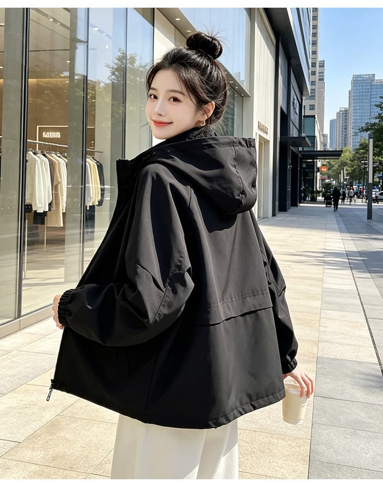 실사 기능 바람 후드 펌프 로프 방풍 언론 버클 襟 배색 지퍼 서있는 사려 깊은 가방 가을 어깨 밴딩 완장 섹션 상세 이미지 23