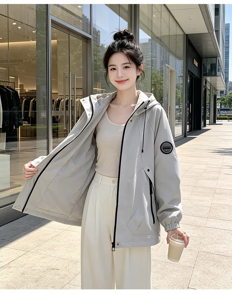 실사 기능 바람 후드 펌프 로프 방풍 언론 버클 襟 배색 지퍼 서있는 사려 깊은 가방 가을 어깨 밴딩 완장 섹션 상세 이미지 32
