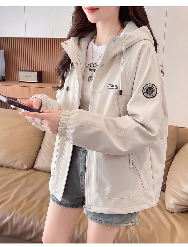 실사 후드 펌프 로프 루즈핏 가을 어깨 방풍 터틀넥 스냅 단추 비스듬한 지퍼 주머니 알파벳 막대기 표준 라운드 표준 재킷 섹션 상세 이미지 14