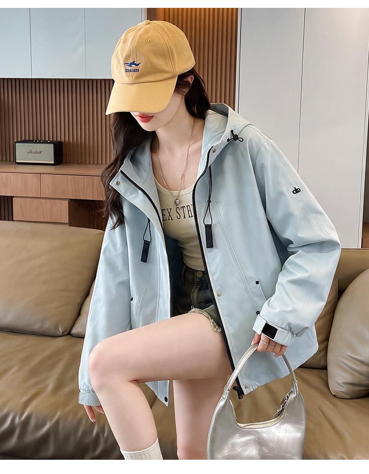 실사 기능 후드 펌프 로프 루즈핏 가을 어깨 긴팔 배색 지퍼 주머니 열기 스냅 단추 커프스 막대기 표준 재킷 상세 이미지 25