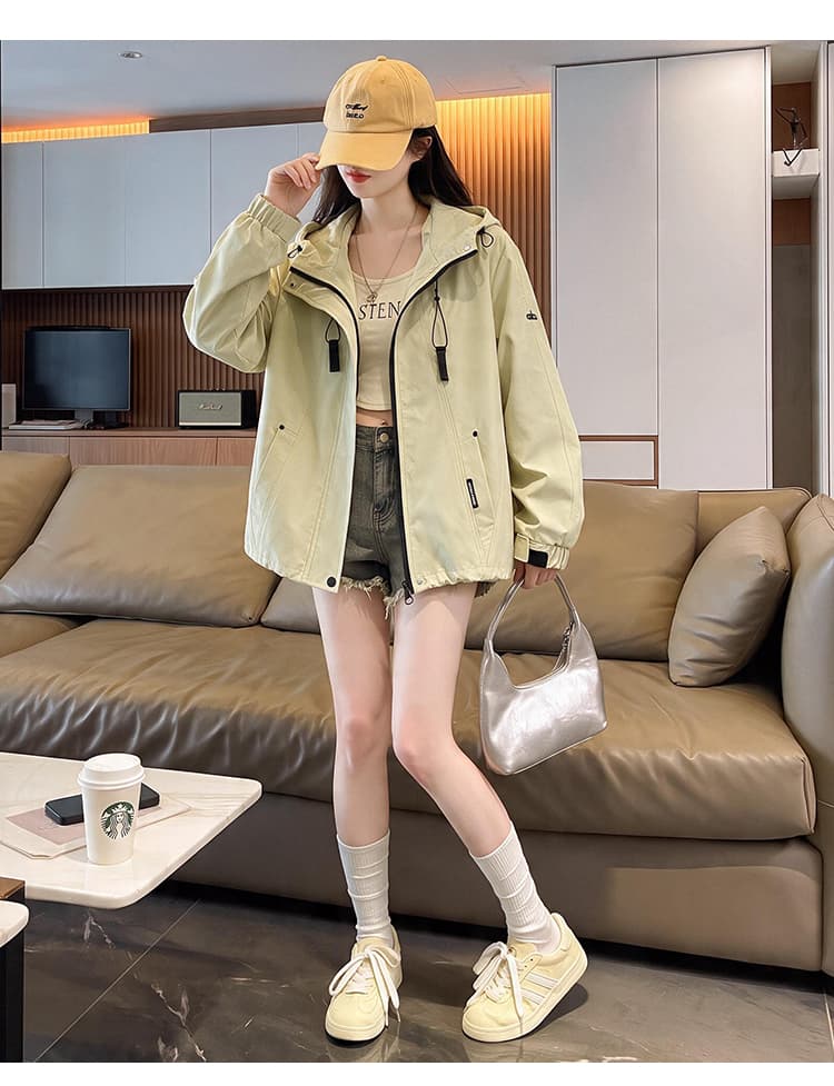 실사 기능 후드 펌프 로프 루즈핏 가을 어깨 긴팔 배색 지퍼 주머니 열기 스냅 단추 커프스 막대기 표준 재킷 상세 이미지 27