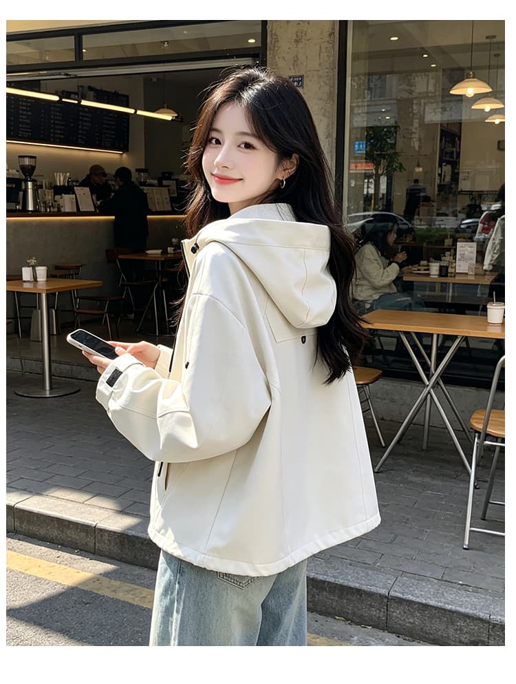 실사 기능 후드 펌프 로프 루즈핏 가을 어깨 긴팔 배색 지퍼 주머니 열기 스냅 단추 커프스 막대기 표준 재킷 상세 이미지 20