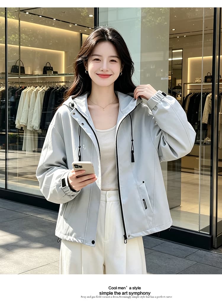 실사 기능 후드 펌프 로프 루즈핏 가을 어깨 긴팔 배색 지퍼 주머니 열기 스냅 단추 커프스 막대기 표준 재킷 상세 이미지 23