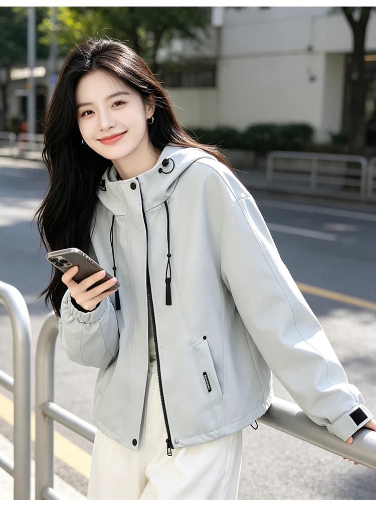 실사 기능 후드 펌프 로프 루즈핏 가을 어깨 긴팔 배색 지퍼 주머니 열기 스냅 단추 커프스 막대기 표준 재킷 상세 이미지 24