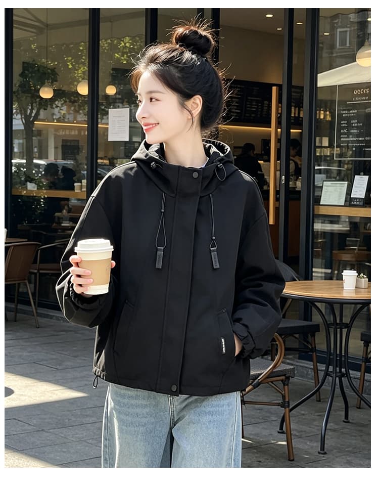 실사 기능 후드 펌프 로프 루즈핏 가을 어깨 긴팔 배색 지퍼 주머니 열기 스냅 단추 커프스 막대기 표준 재킷 상세 이미지 30