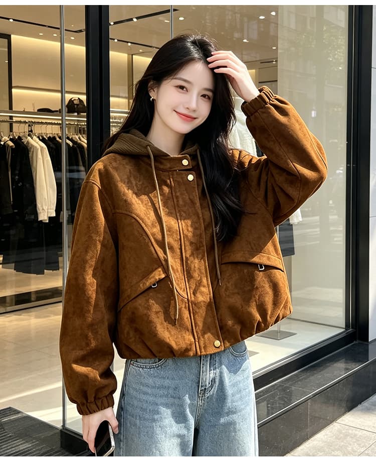 실사 레트로 캐주얼 후드 펌프 로프 언론 버클 襟 루즈핏 가을 어깨 긴팔 플립 커버 주머니 밴딩 커프스 재킷 상세 이미지 19