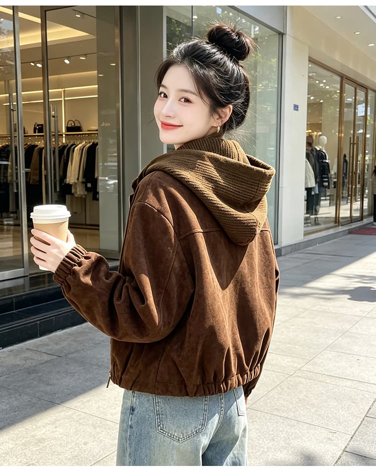 실사 레트로 캐주얼 후드 펌프 로프 언론 버클 襟 루즈핏 가을 어깨 긴팔 플립 커버 주머니 밴딩 커프스 재킷 상세 이미지 24