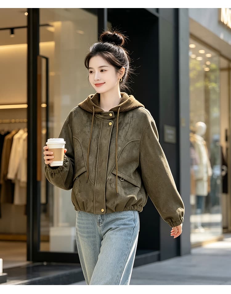 실사 레트로 캐주얼 후드 펌프 로프 언론 버클 襟 루즈핏 가을 어깨 긴팔 플립 커버 주머니 밴딩 커프스 재킷 상세 이미지 35
