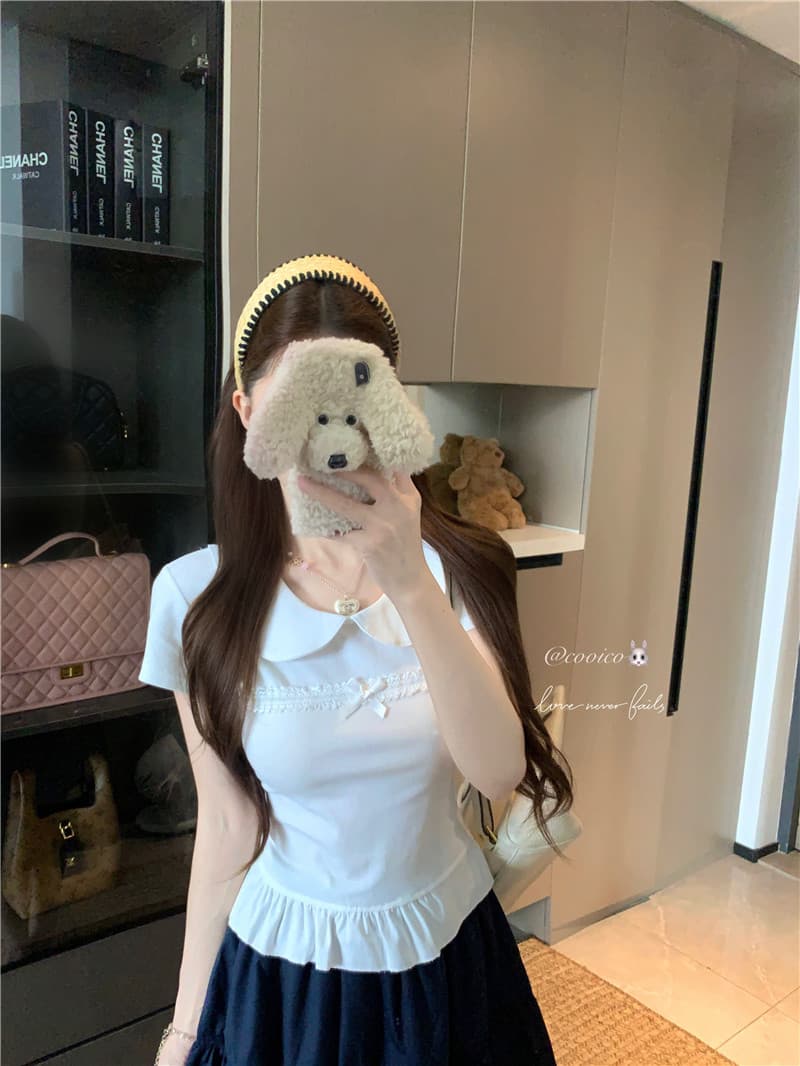 실사 정가 새로운 한국 스타일 베이비 칼라 나비 매듭 레이스 조각 작은 키 착용 잡아라. 의류 반신 스커트 상세 이미지 4