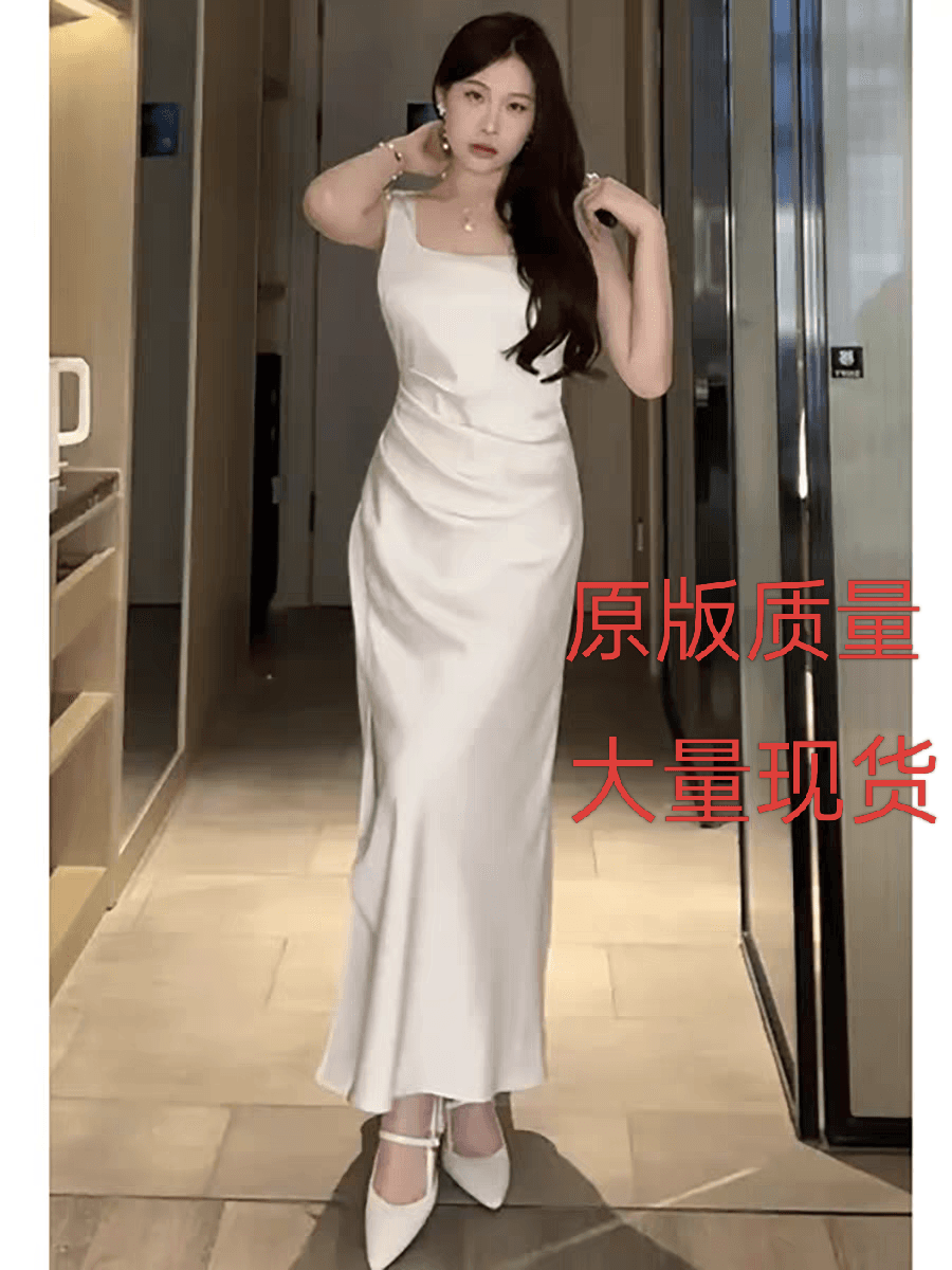 대 g 와우 맞춤 지방 mm 고급 센스 프랑스식 광장 칼라 주름 여성 드레스 여름 빅 사이즈 허리 수축 슬림해 보이는 슬립 드레스