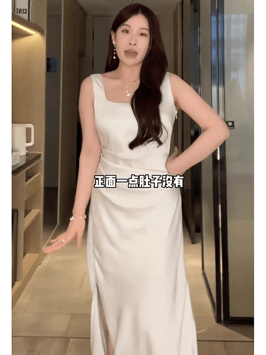 대 g 와우 맞춤 지방 mm 고급 센스 프랑스식 광장 칼라 주름 여성 드레스 여름 빅 사이즈 허리 수축 슬림해 보이는 슬립 드레스 이미지 4
