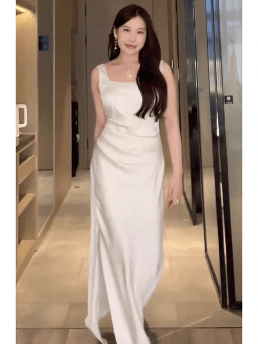 대 g 와우 맞춤 지방 mm 고급 센스 프랑스식 광장 칼라 주름 여성 드레스 여름 빅 사이즈 허리 수축 슬림해 보이는 슬립 드레스 상세 이미지 2