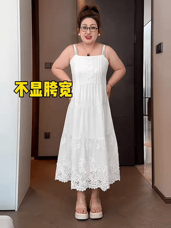 한 지방 신제품 백색 안개 바람 종소리 레이스 조각 허리 수축 슬림해 보이는 슬립 드레스 이미지 3