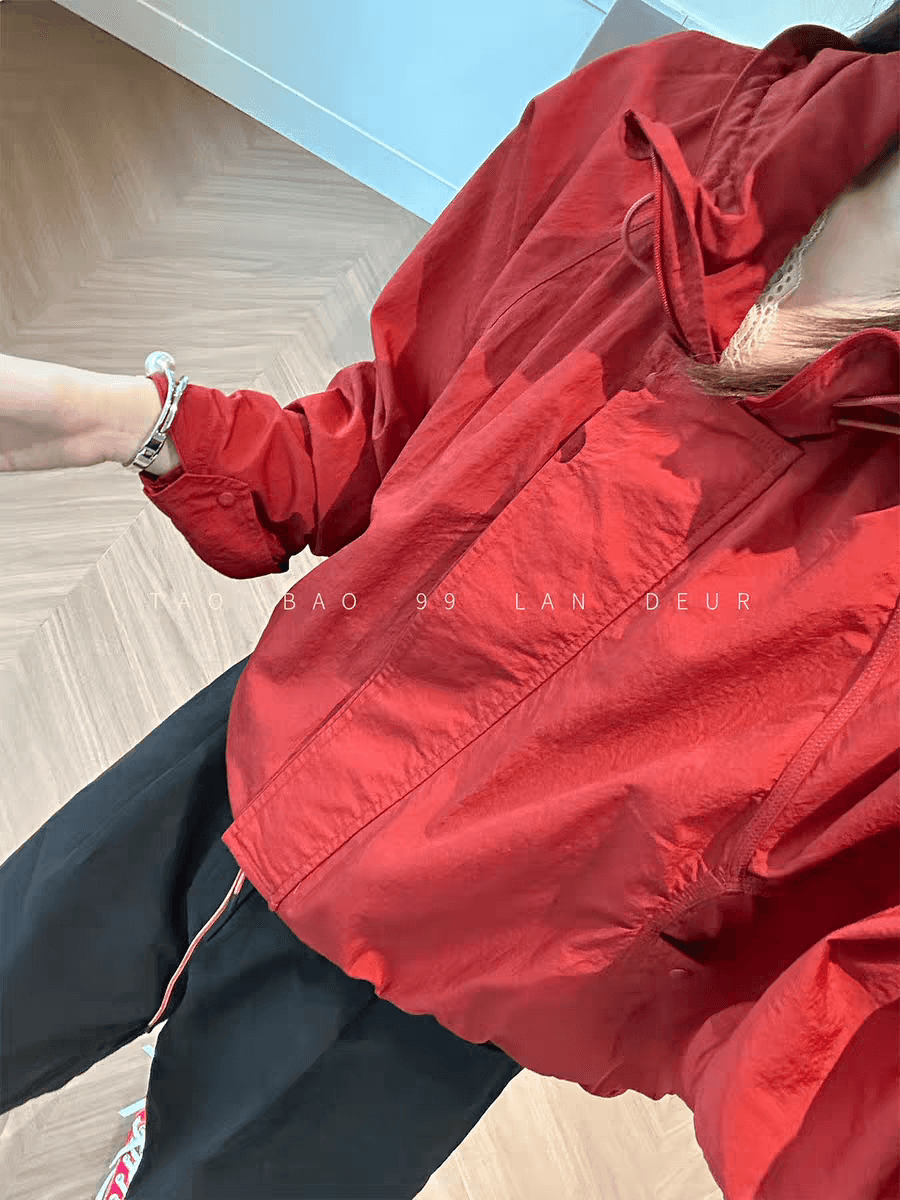 마이크로 지방 mm 빅 사이즈 느슨함 센스 디자인 야외 다용도 루즈핏 자외선 차단 바람막이 캐주얼 후드 재킷 맨위 여성 이미지 3