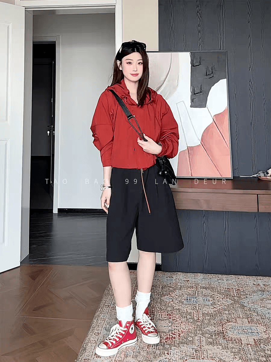 마이크로 지방 mm 빅 사이즈 느슨함 센스 디자인 야외 다용도 루즈핏 자외선 차단 바람막이 캐주얼 후드 재킷 맨위 여성 이미지 4