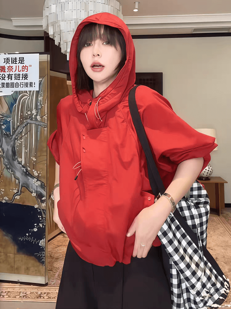 마이크로 지방 mm 빅 사이즈 느슨함 센스 디자인 야외 다용도 루즈핏 자외선 차단 바람막이 캐주얼 후드 재킷 맨위 여성 상세 이미지 2