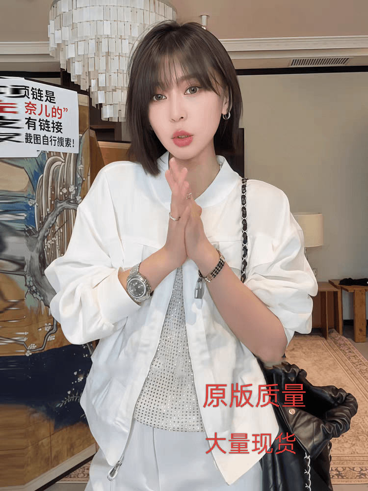 마이크로 지방 mm 빛 럭셔리 고급 센스 스탠드 칼라 지퍼 재킷 여성 코트 디자인 센스 캐주얼 다용도 슬림해 보이는 루즈핏 맨위
