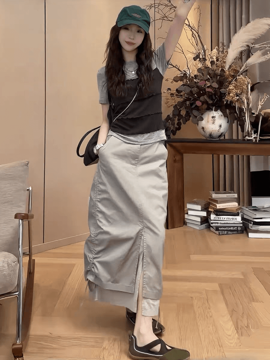 작은 조용한 잠시 펌프 로프 트임 워크웨어 치마 2026 여름 새로운 다용도 반신 스커트 상세 이미지 2