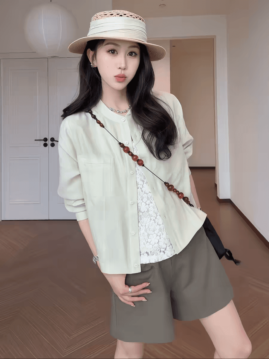 마이크로 지방 한 부서 바람 chic 아마 얇은 스타일 자외선 차단 셔츠 짧은 여성 코트 여름 루즈핏 슬림해 보이는 싱글 줄 버튼 맨위 이미지 4