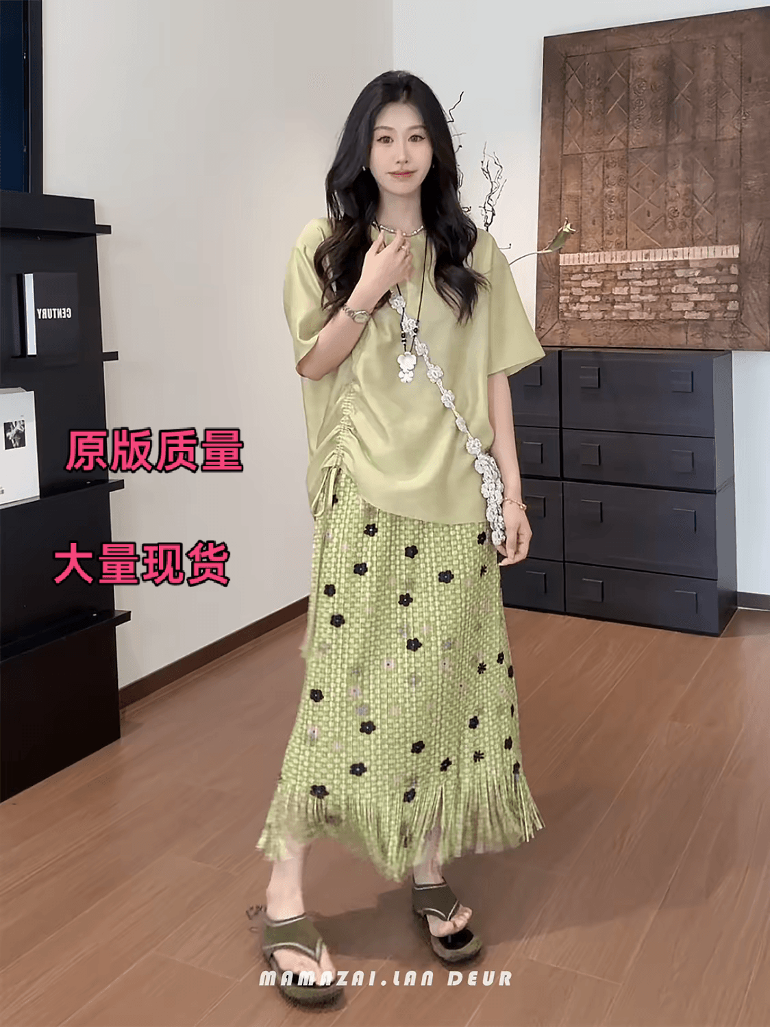 빅 사이즈 프랑스식 휴가 바람 도트 무늬 술 반신 스커트 여자 중간 롱 코트 지방 mm 배 모양 표지 넓적 다리 슬림해 보이는 우아함 치마