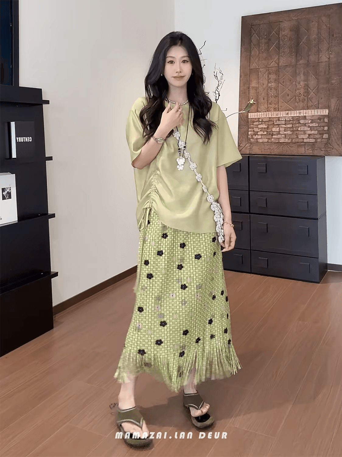 빅 사이즈 프랑스식 휴가 바람 도트 무늬 술 반신 스커트 여자 중간 롱 코트 지방 mm 배 모양 표지 넓적 다리 슬림해 보이는 우아함 치마 상세 이미지 3