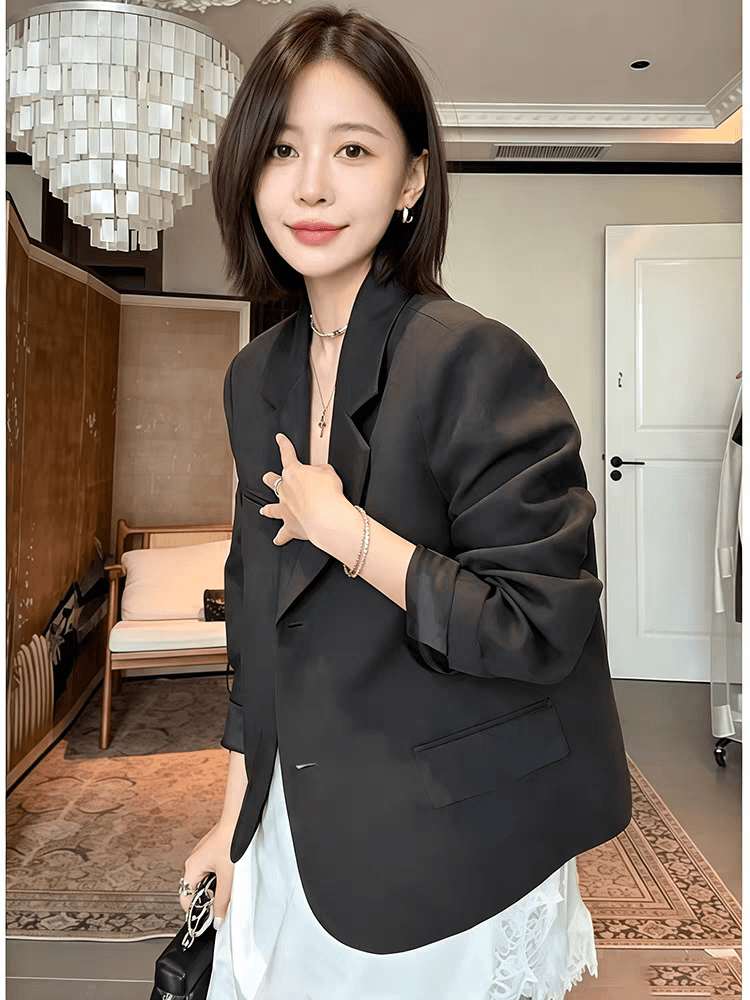 한 부서 느슨함 센스 검정색 짧은 정장 여성 코트 빅 사이즈 이른 가을 새로운 느긋한 바람 미니멀리즘 고급 센스 이미지 3