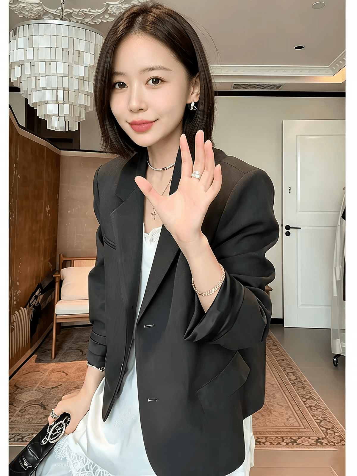 한 부서 느슨함 센스 검정색 짧은 정장 여성 코트 빅 사이즈 이른 가을 새로운 느긋한 바람 미니멀리즘 고급 센스 이미지 4