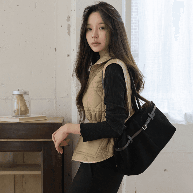 재고 있음 korea 무거운 작업 누비 이불의 재료 자수 폴로 칼라 민소매 어깨 외부 가져 가라. 보온 솜을 넣은 조끼 재킷 벨트 포함 이미지 5