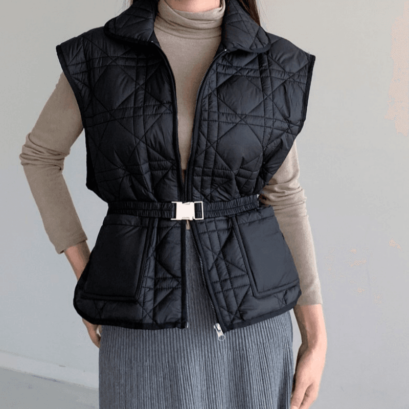 재고 있음 korea 무거운 작업 누비 이불의 재료 자수 폴로 칼라 민소매 어깨 외부 가져 가라. 보온 솜을 넣은 조끼 재킷 벨트 포함 이미지 4