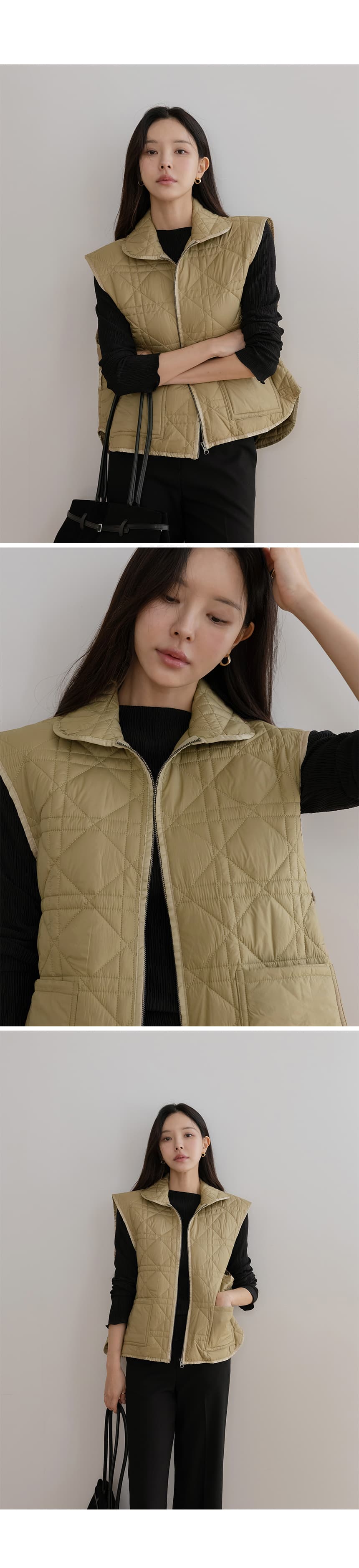 재고 있음 korea 무거운 작업 누비 이불의 재료 자수 폴로 칼라 민소매 어깨 외부 가져 가라. 보온 솜을 넣은 조끼 재킷 벨트 포함 상세 이미지 11