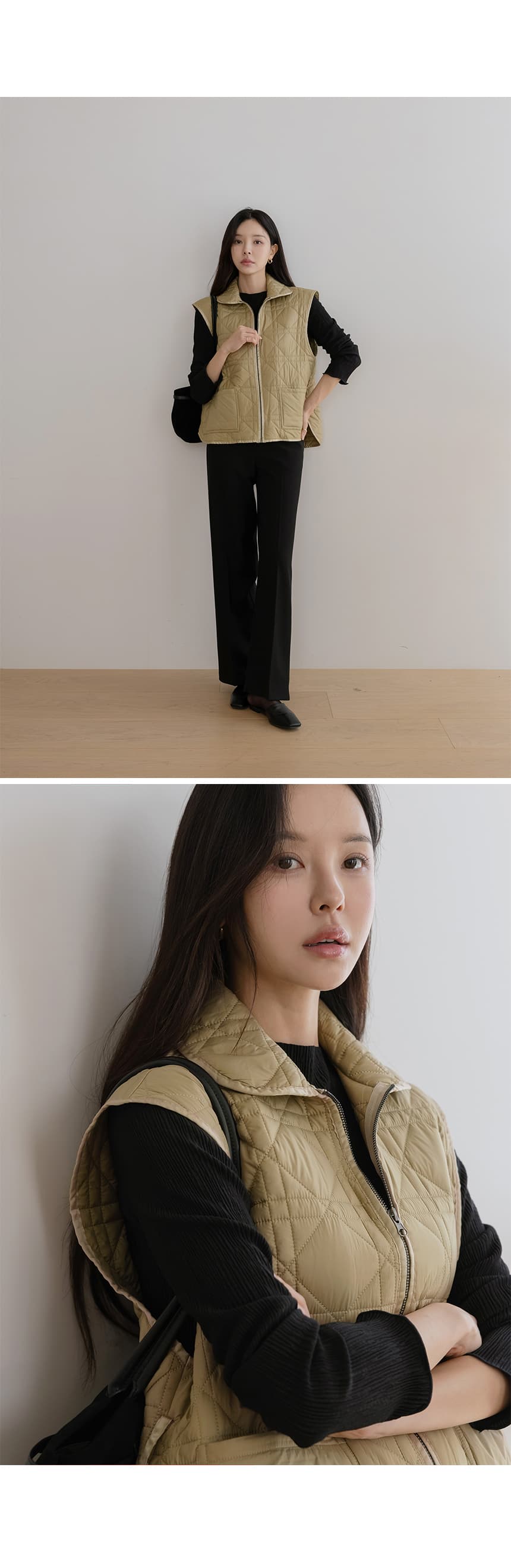 재고 있음 korea 무거운 작업 누비 이불의 재료 자수 폴로 칼라 민소매 어깨 외부 가져 가라. 보온 솜을 넣은 조끼 재킷 벨트 포함 상세 이미지 12