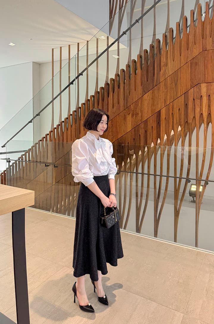 재고 있음 korea 한 부서 우아함 절묘한 여성 주님 패션 디자인 센스 리본 칼라 레이스업 품격 긴팔 셔츠 상세 이미지 16