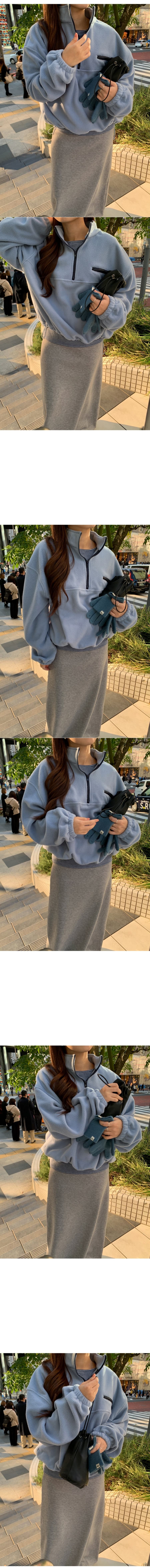 재고 있음 korea 일본식 cityboy 레트로 하프 지퍼 스탠드 칼라 배색 루즈핏 다용도 스택 착용 플리스 후드티 상세 이미지 24