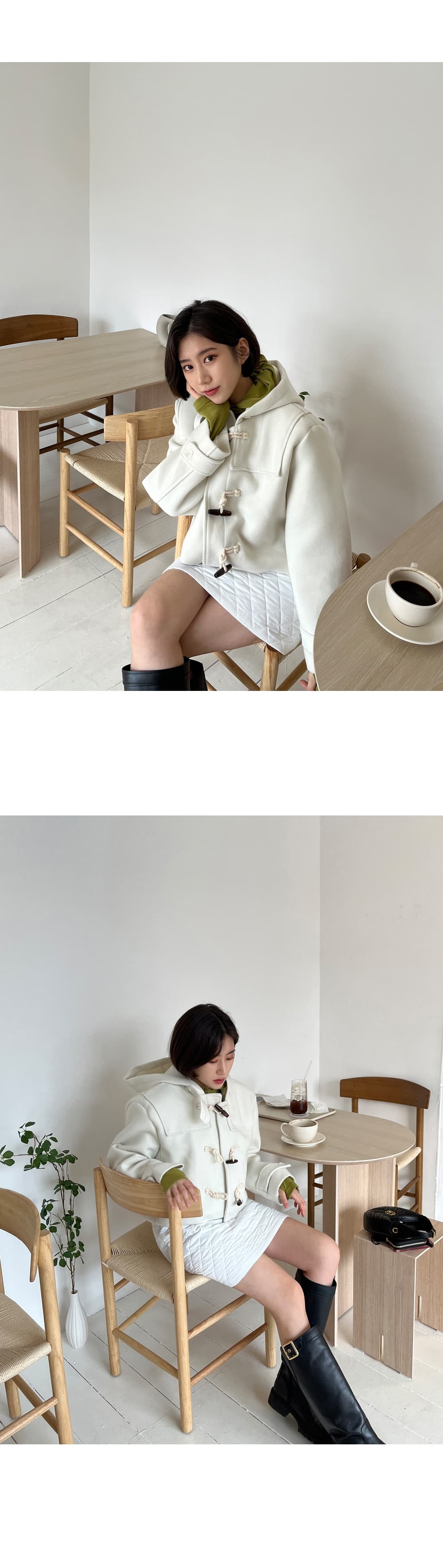 재고 있음 korea 연령 감소 청춘 분위기 센스 소뿔 버클 패션 후드 디자인 루즈핏 다용도 모직 외투 상세 이미지 8