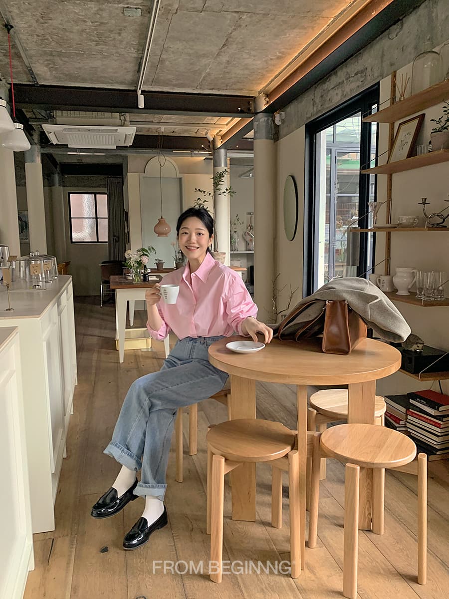 재고 있음 korea 프랑스식 Chic 디자인 센스 전체 측면 단추 허리 수축 디스플레이 커브 캐주얼 다용도 단색 셔츠 상세 이미지 5