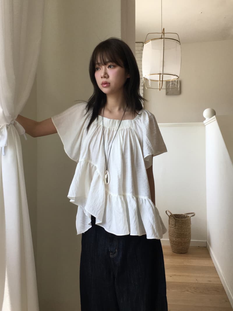 재고 있음 korea 불규칙 프릴 반팔 케이크 진자 문예 바람 반팔 맨위 광장 칼라 오프숄더 둘 착용 상세 이미지 13