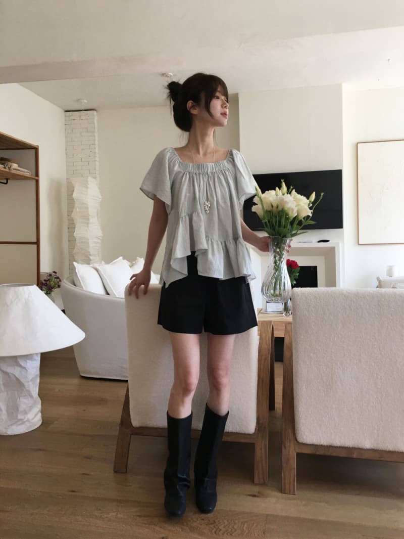 재고 있음 korea 불규칙 프릴 반팔 케이크 진자 문예 바람 반팔 맨위 광장 칼라 오프숄더 둘 착용 상세 이미지 21