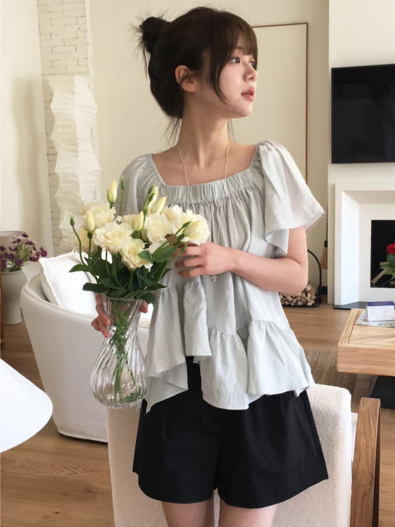 재고 있음 korea 불규칙 프릴 반팔 케이크 진자 문예 바람 반팔 맨위 광장 칼라 오프숄더 둘 착용 상세 이미지 23