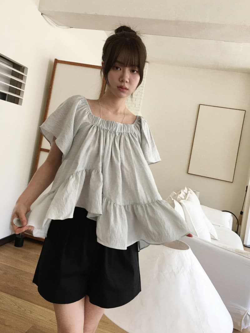 재고 있음 korea 불규칙 프릴 반팔 케이크 진자 문예 바람 반팔 맨위 광장 칼라 오프숄더 둘 착용 상세 이미지 24