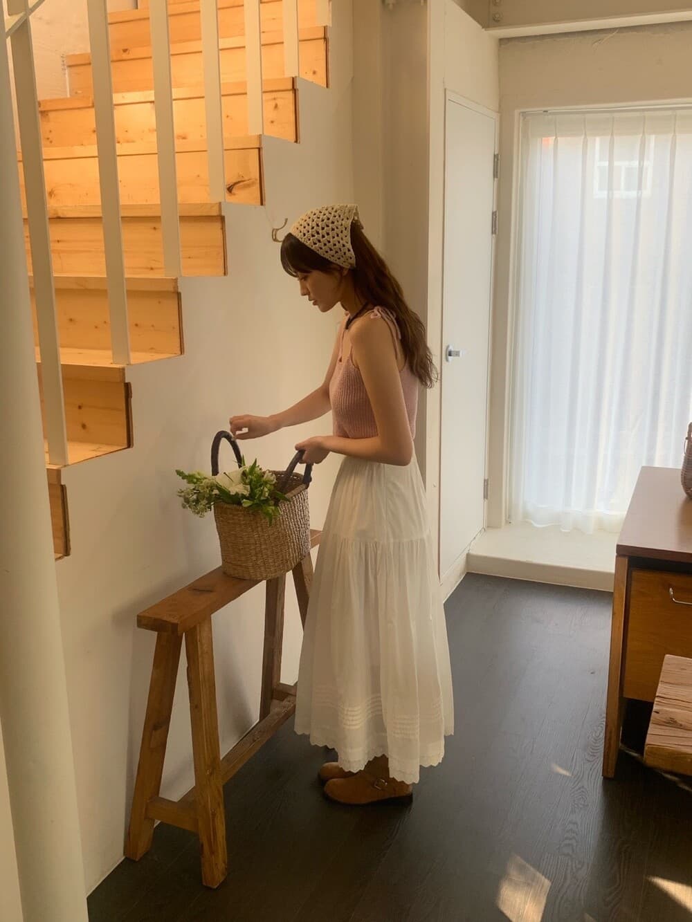 재고 있음 korea 요정 가스 레이스 물결무늬 레이스 패치워크 명중 Pleat 부드러운 순수한 흰색 허리밴드 중간 길이 반신 스커트 상세 이미지 7