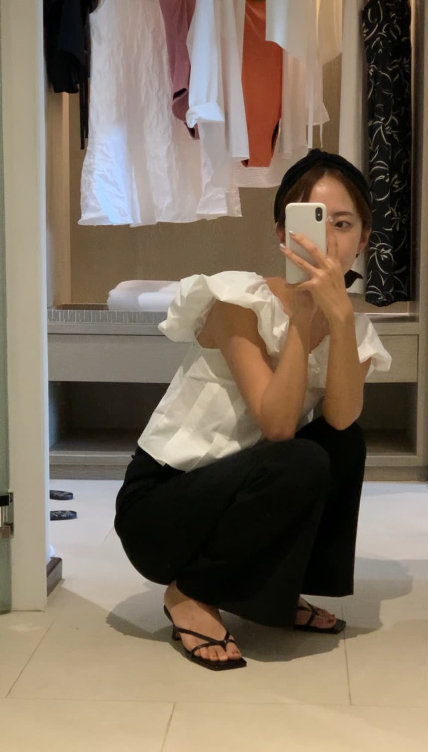 재고 있음 korea 프랑스식 달콤함 V넥 디자인 센스 주름 요금 예 페이 소매 쇼트 스타일 조끼 셔츠 전후 둘 착용 상세 이미지 11