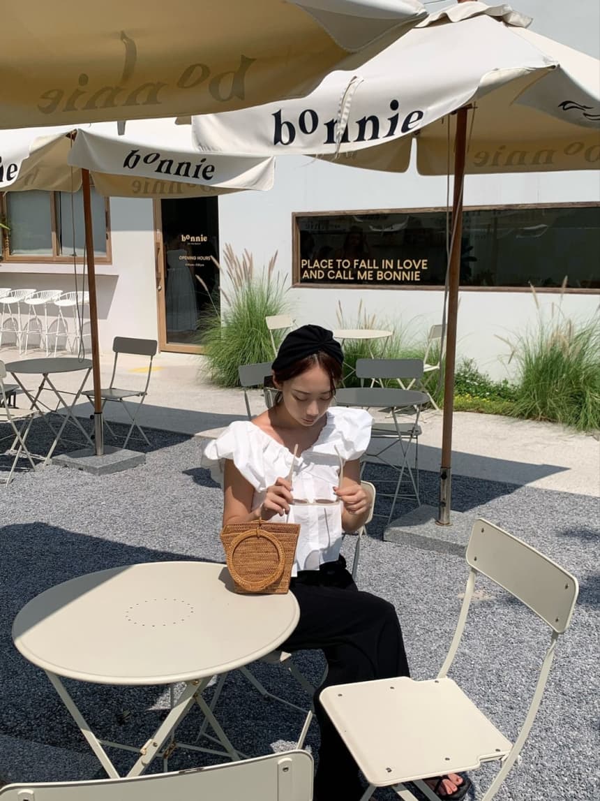 재고 있음 korea 프랑스식 달콤함 V넥 디자인 센스 주름 요금 예 페이 소매 쇼트 스타일 조끼 셔츠 전후 둘 착용 상세 이미지 17